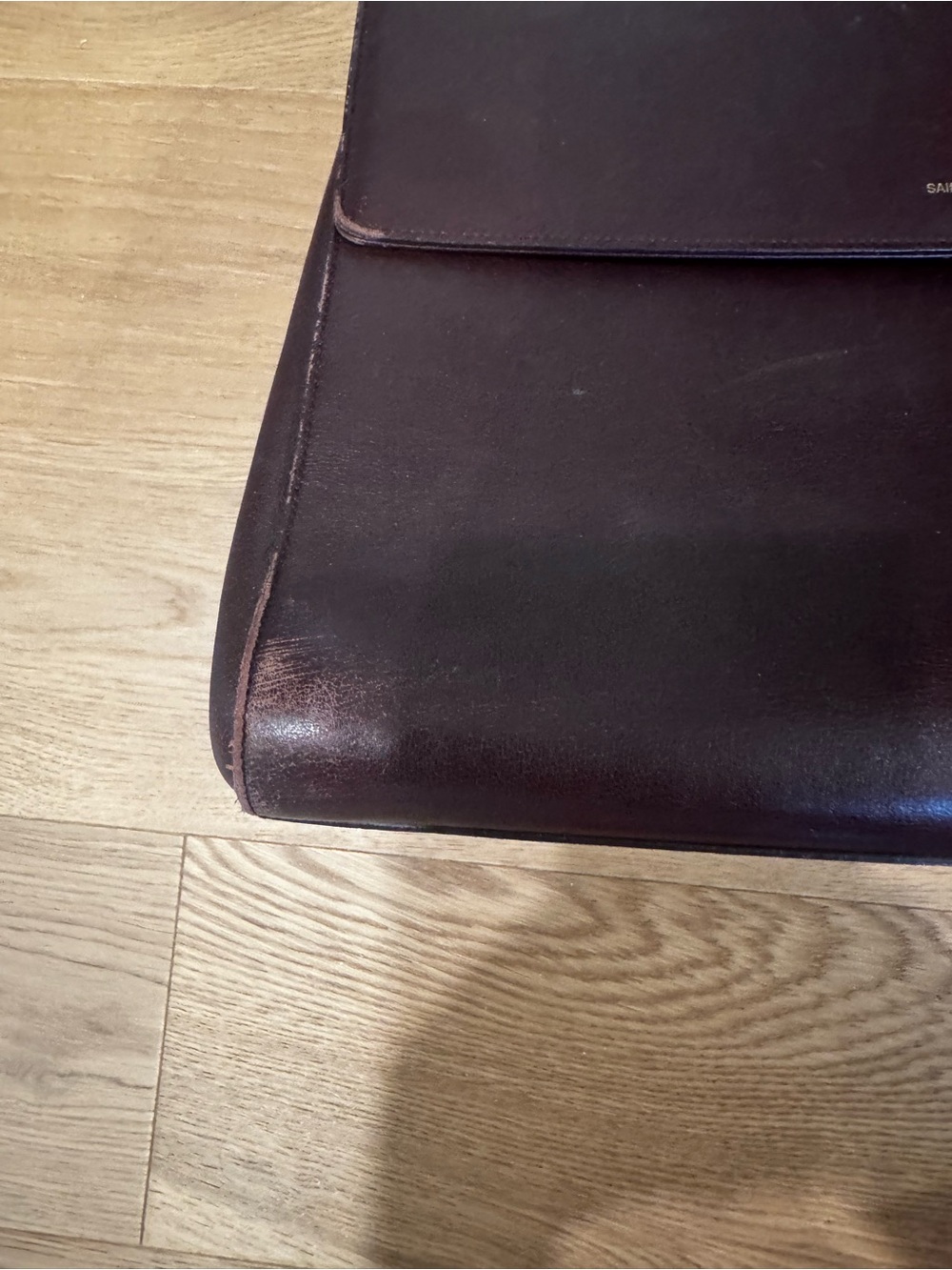 Saint Laurent Deep Burgundy Leather Satchel with Top Handle - Picture 4 of 9